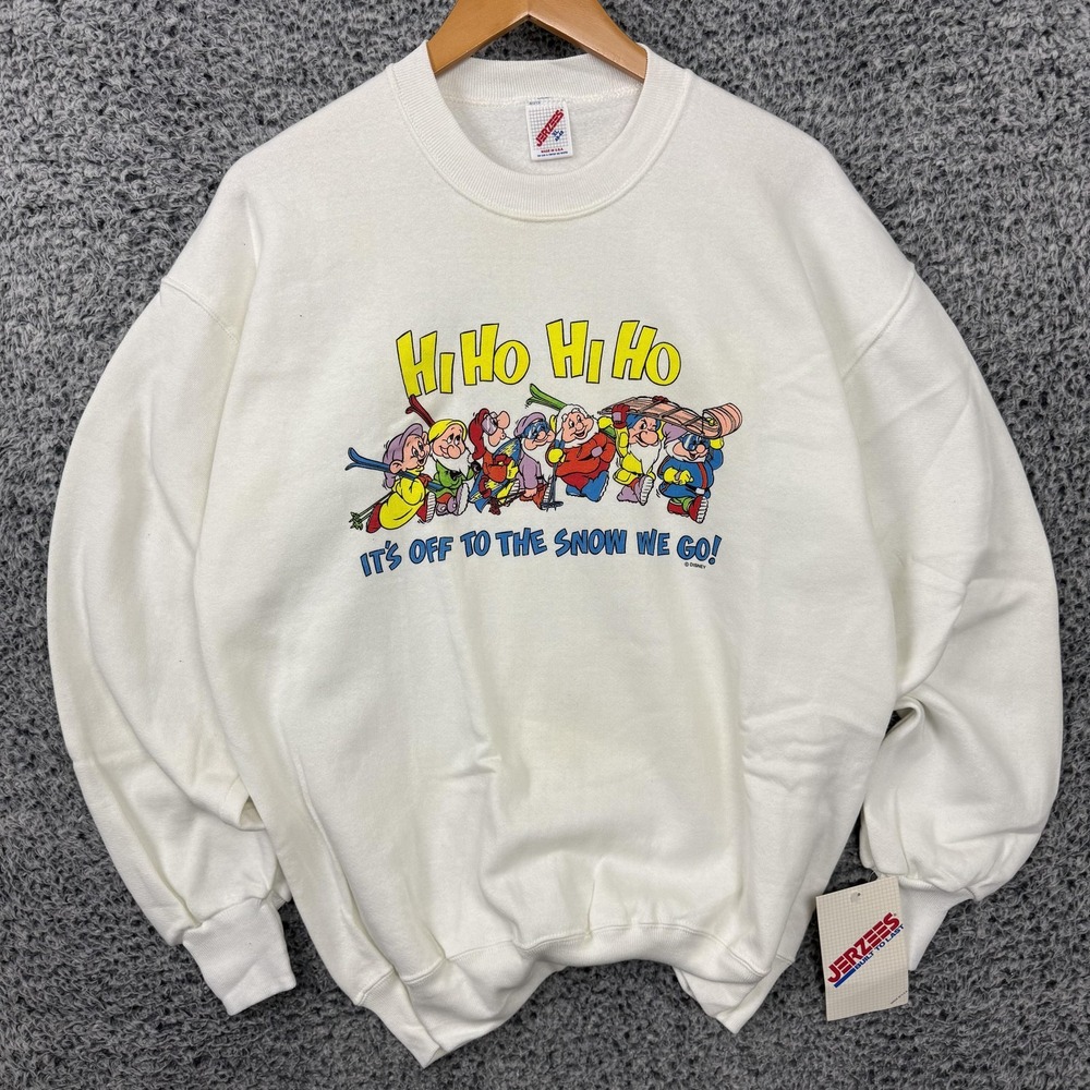 Vintage Disney Seven Dwarfs Sweatshirt Adult XL White Snow White USA 80s 90s NWT